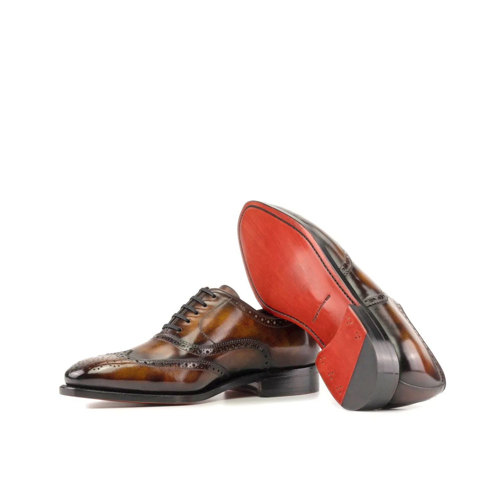 Men's Full Brogue Shoes Patina Leather Goodyear Welt Wide Plus Size Burgundy 5533