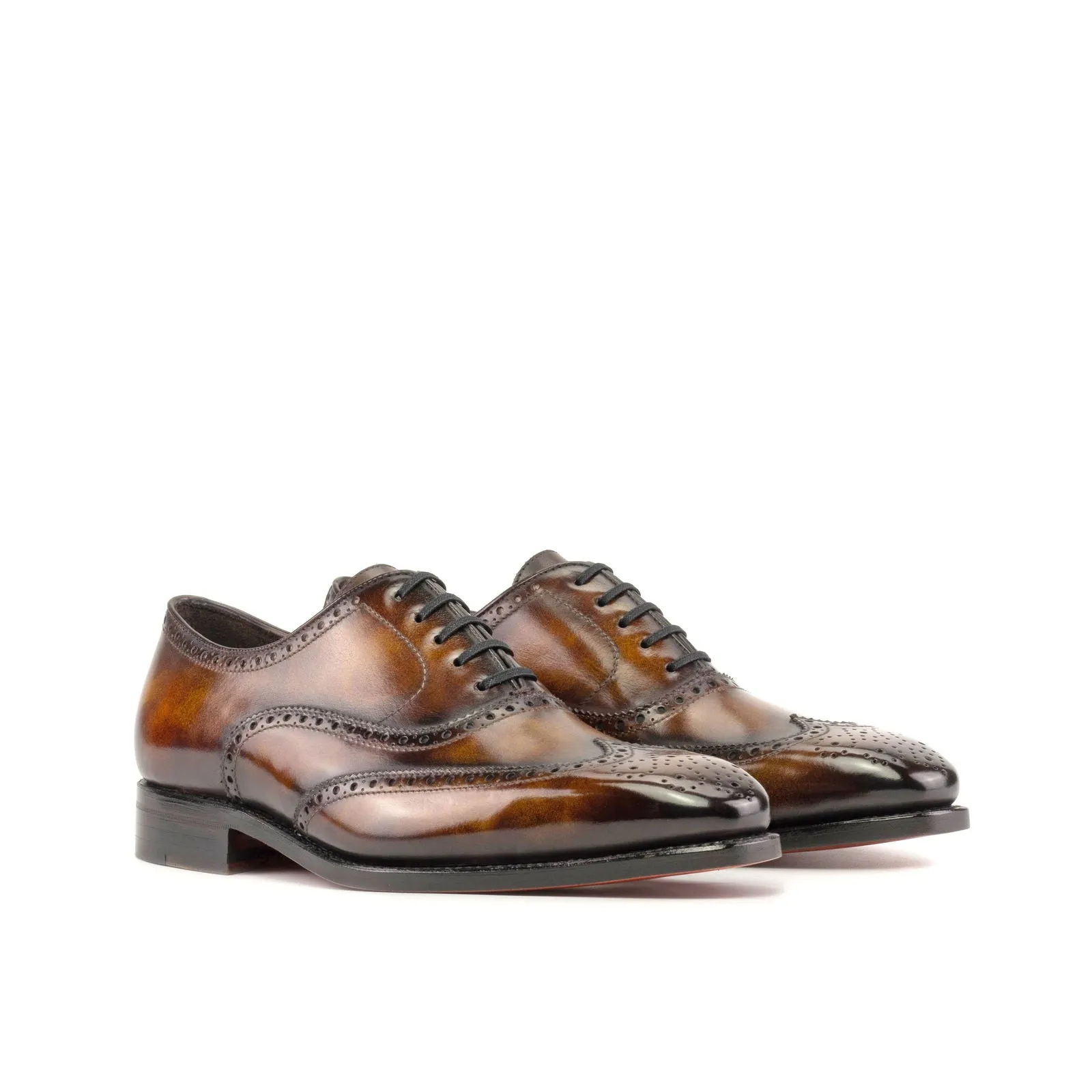Men's Full Brogue Shoes Patina Leather Goodyear Welt Wide Plus Size Burgundy 5533