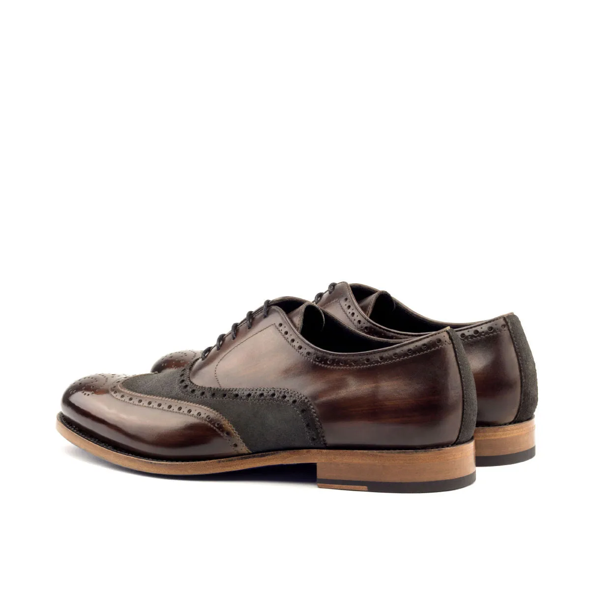 Men's Full Brogue Shoes Patina Leather Wide Plus Size Grey Dark Brown 2757