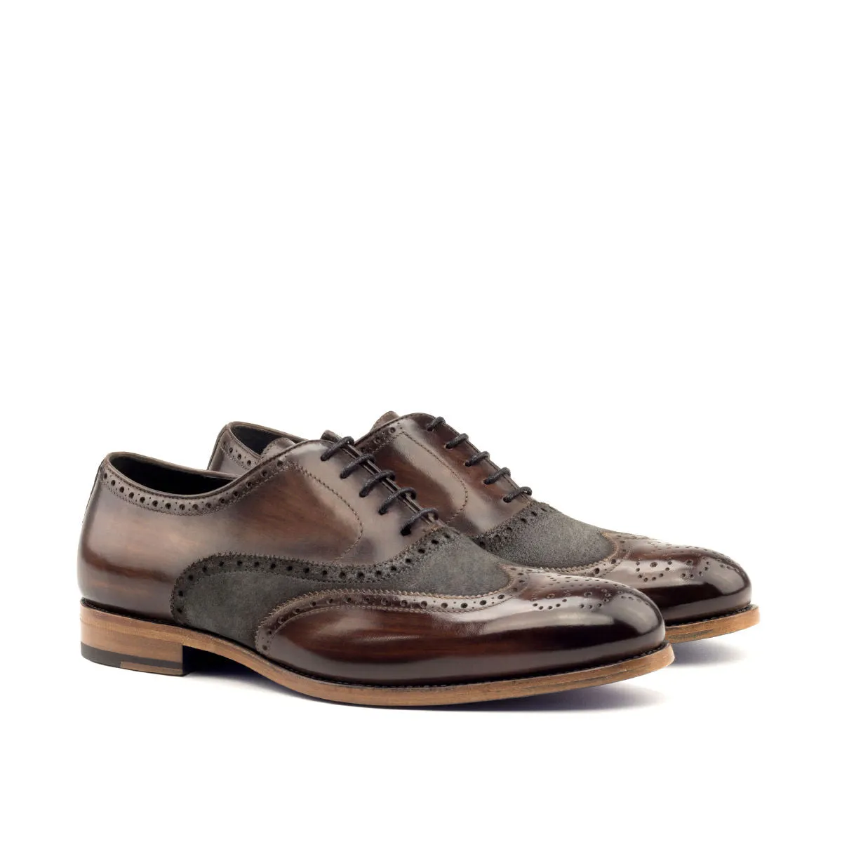 Men's Full Brogue Shoes Patina Leather Wide Plus Size Grey Dark Brown 2757