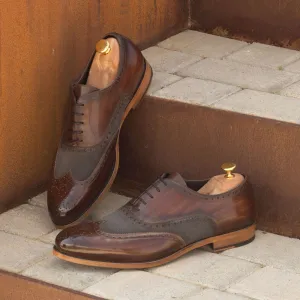 Men's Full Brogue Shoes Patina Leather Wide Plus Size Grey Dark Brown 2757