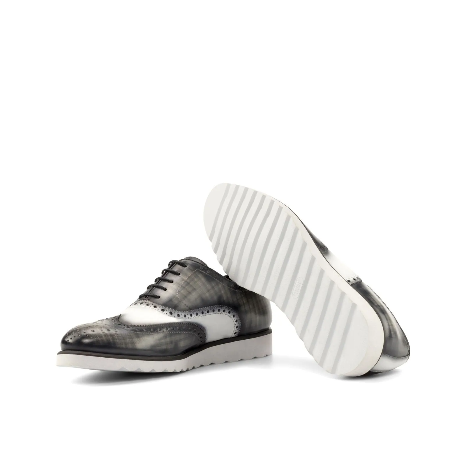 Men's Full Brogue Shoes Patina Leather Wide Plus Size White Grey 4874