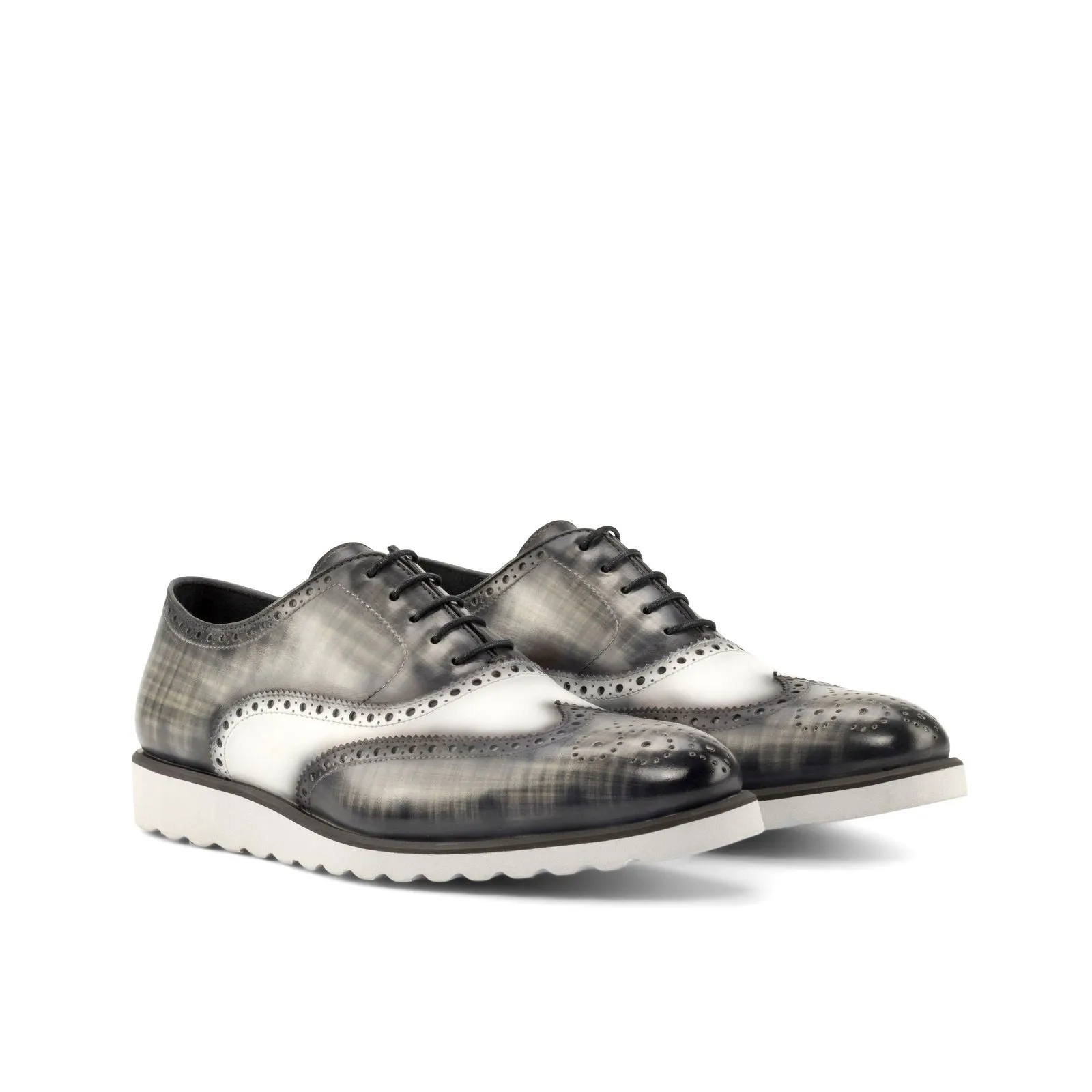 Men's Full Brogue Shoes Patina Leather Wide Plus Size White Grey 4874