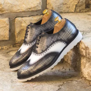 Men's Full Brogue Shoes Patina Leather Wide Plus Size White Grey 4874