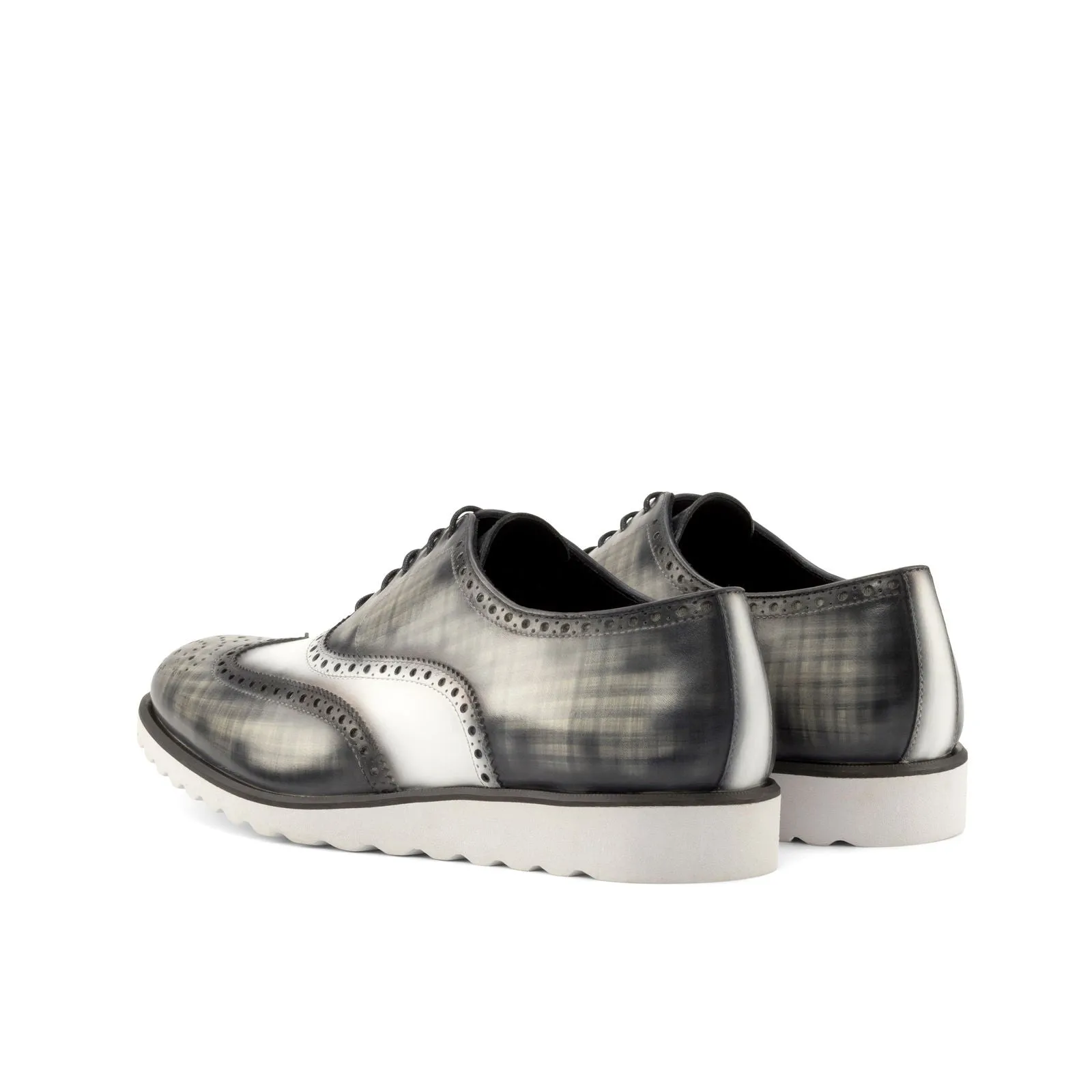 Men's Full Brogue Shoes Patina Leather Wide Plus Size White Grey 4874