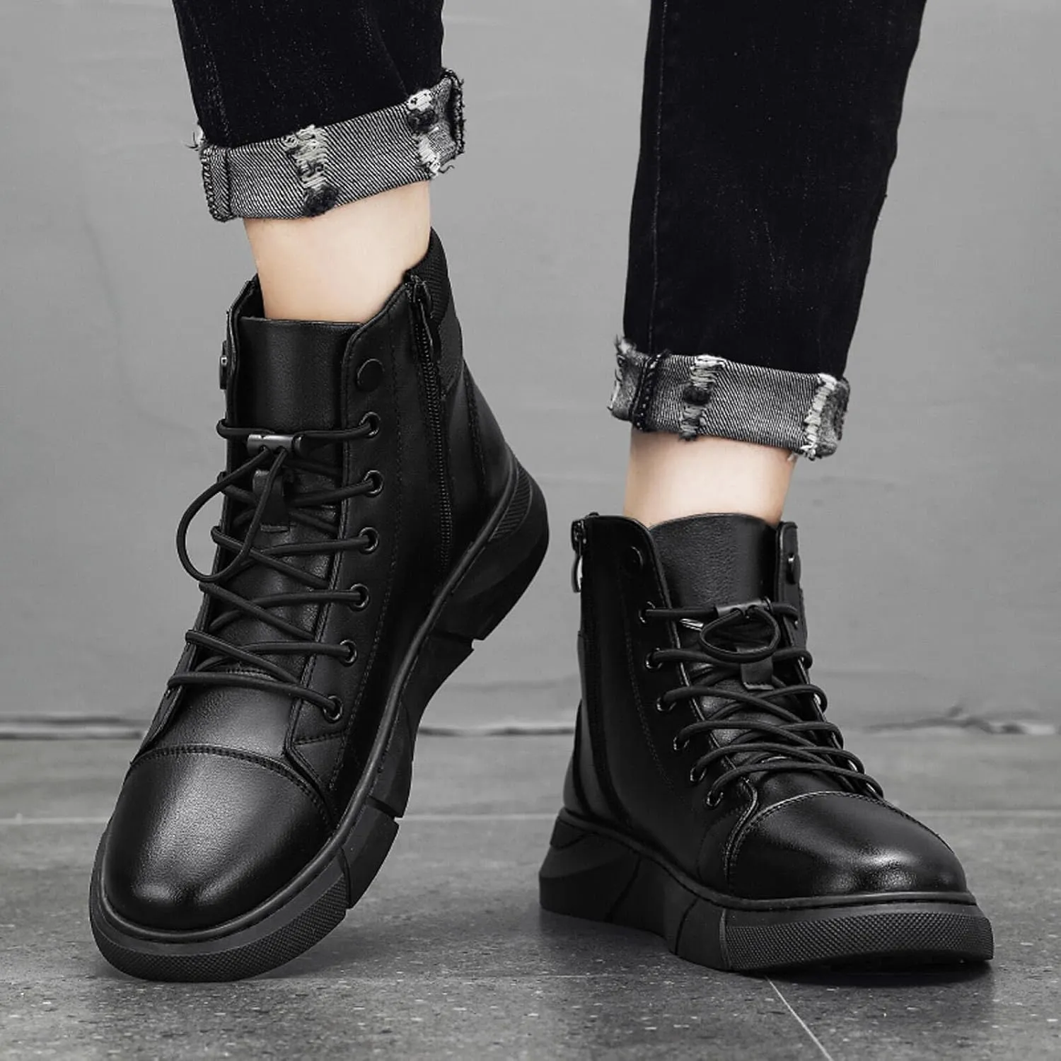 Men’s Italian Handmade High-Top Leather Boots Men’s Motorcycle Shoes Non-Slip Soft Business Boots