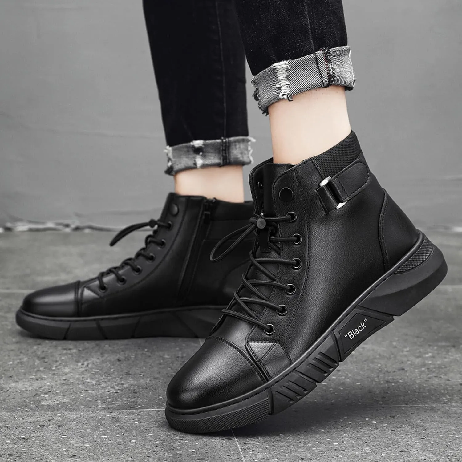 Men’s Italian Handmade High-Top Leather Boots Men’s Motorcycle Shoes Non-Slip Soft Business Boots