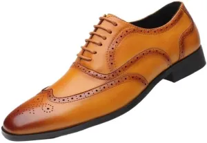Men's Leather Brogues Dress Oxford Shoes - Lace-Up Casual Retro Wingtip Prom Shoes, Pointed Toe Business Formal