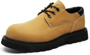 Men's Leather Chunky Heel Lace-Up Derby Shoes Vintage Round Toe Lug Sole Work Oxford Shoes for Casual, Campus Festival, Party