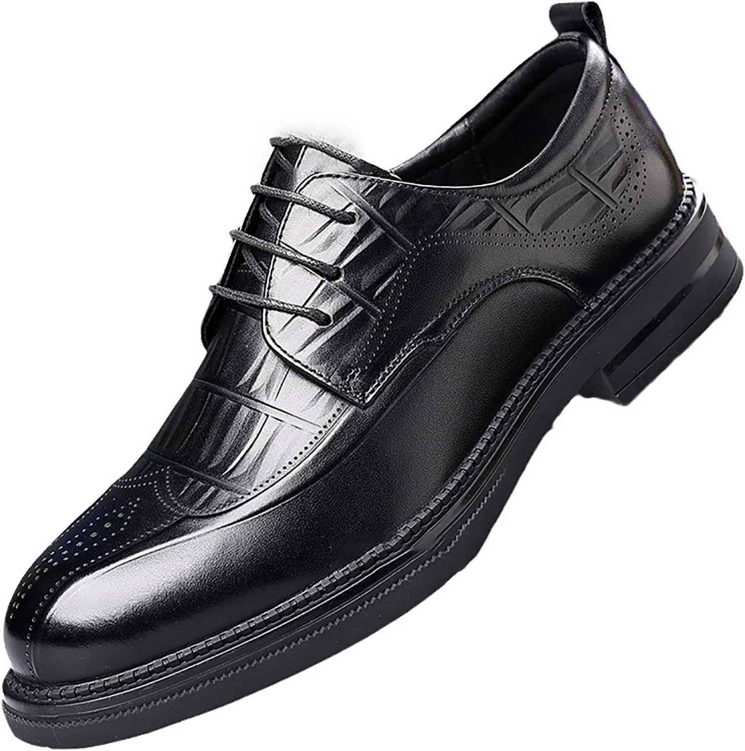 Men's Leather Lace Up Platform Oxfords Luxury Round Toe Non-Slip Lug Sole Business Office Dress Shoes, Breathable Low Block Heel Fashion Modern Oxford Shoes
