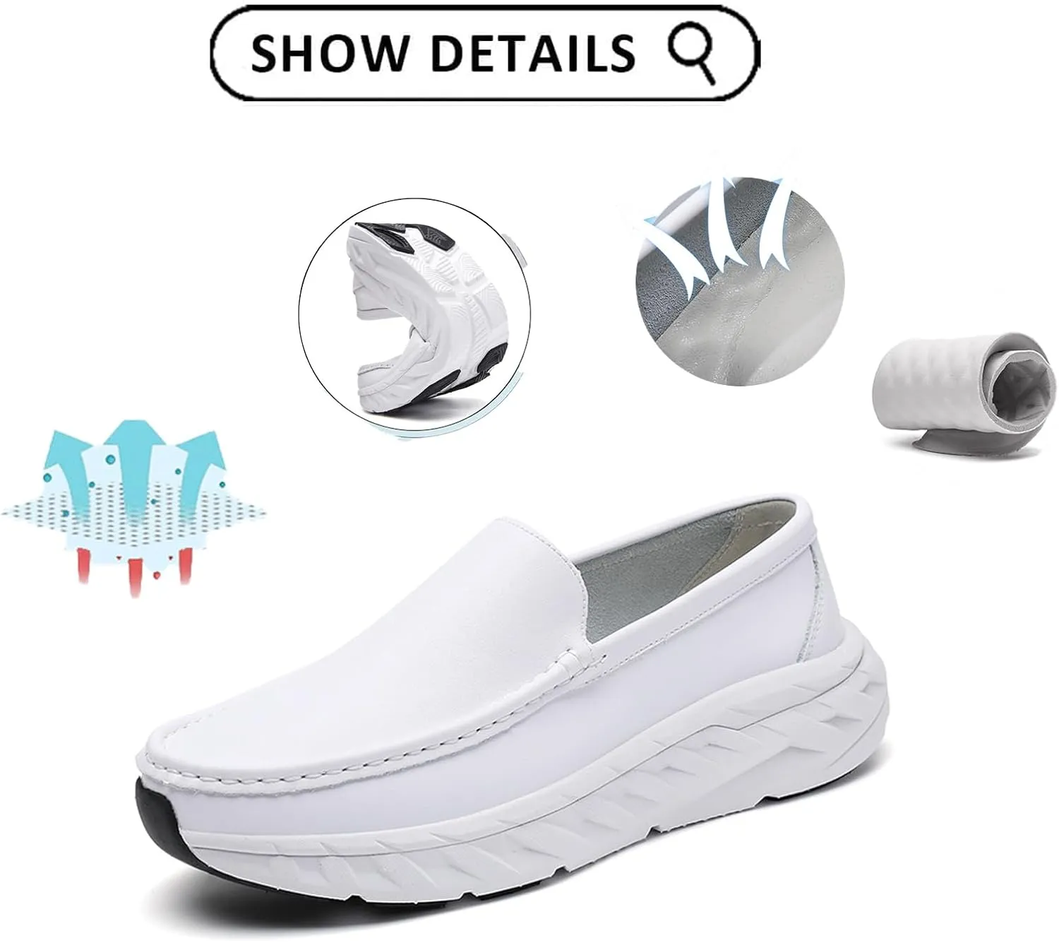 Men's Leather Platform Orthopedic Nurse Loafers Lightweight Slip Resistant Comfortable Slip On Wedge Arch Support Dress Work Shoes