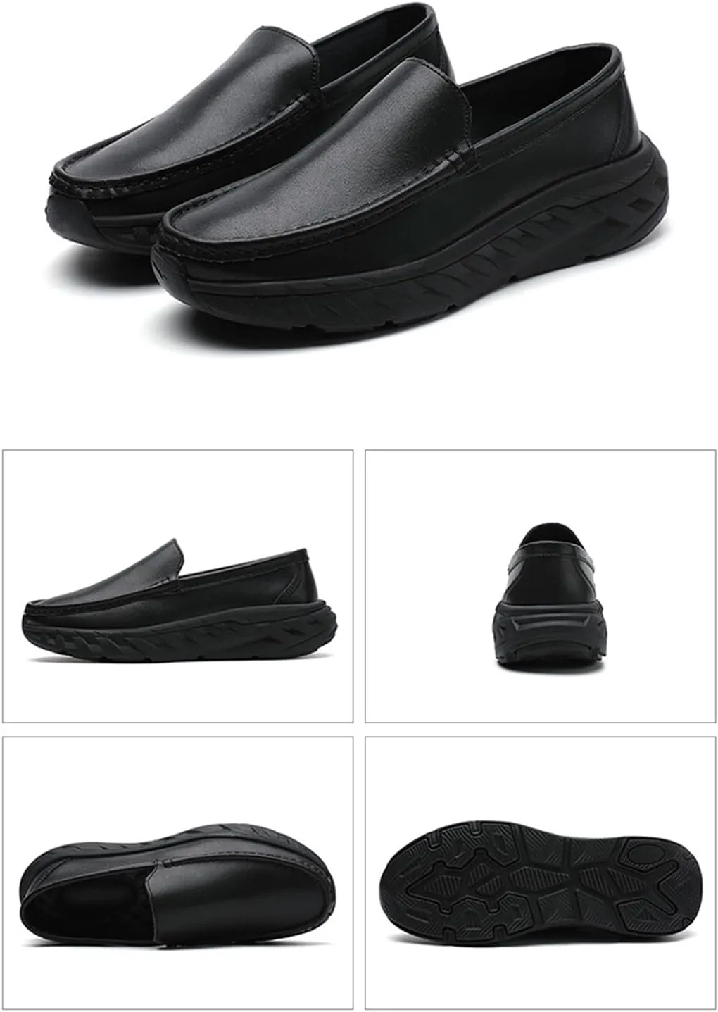 Men's Leather Platform Orthopedic Nurse Loafers Lightweight Slip Resistant Comfortable Slip On Wedge Arch Support Dress Work Shoes