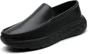 Men's Leather Platform Orthopedic Nurse Loafers Lightweight Slip Resistant Comfortable Slip On Wedge Arch Support Dress Work Shoes