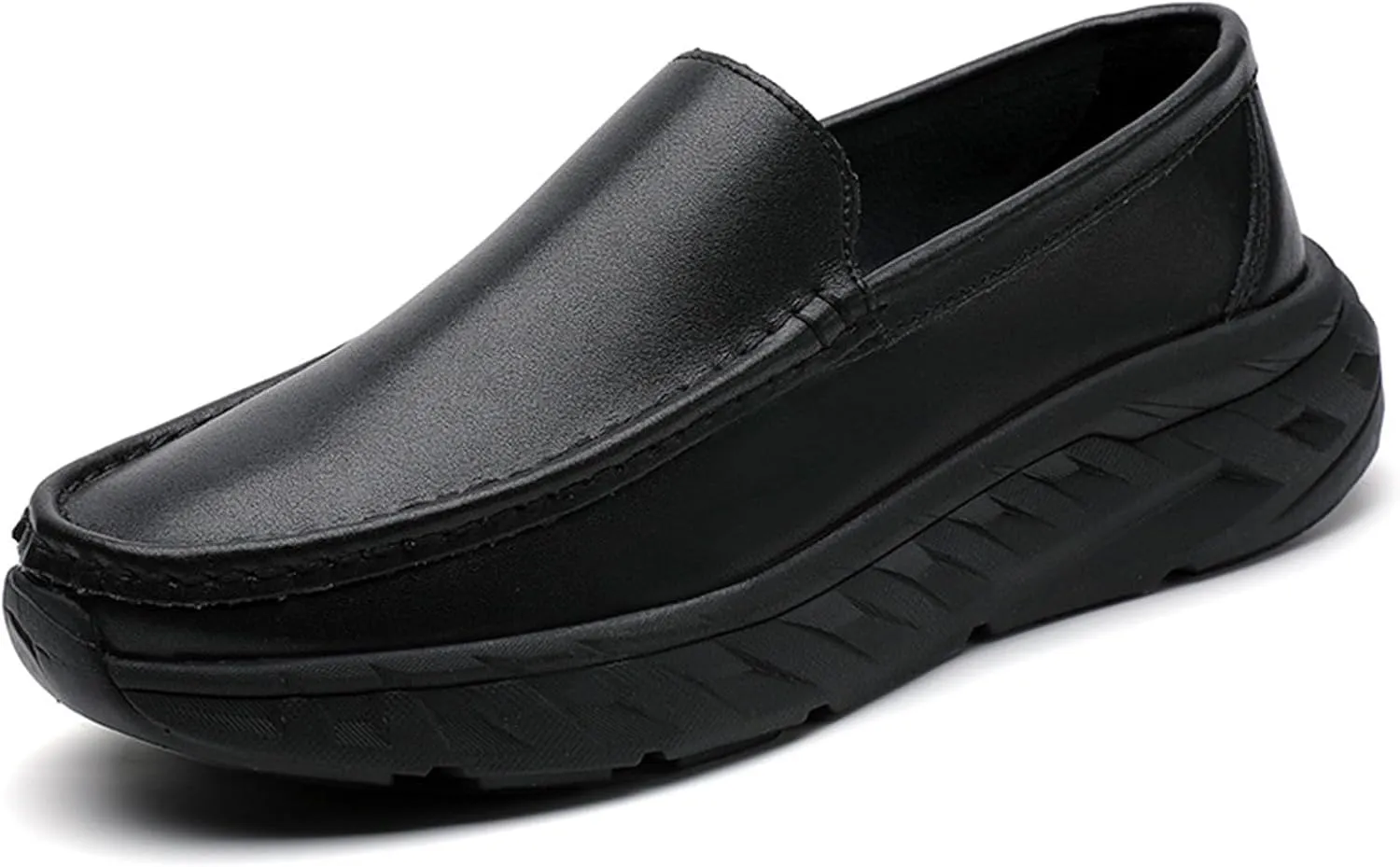 Men's Leather Platform Orthopedic Nurse Loafers Lightweight Slip Resistant Comfortable Slip On Wedge Arch Support Dress Work Shoes
