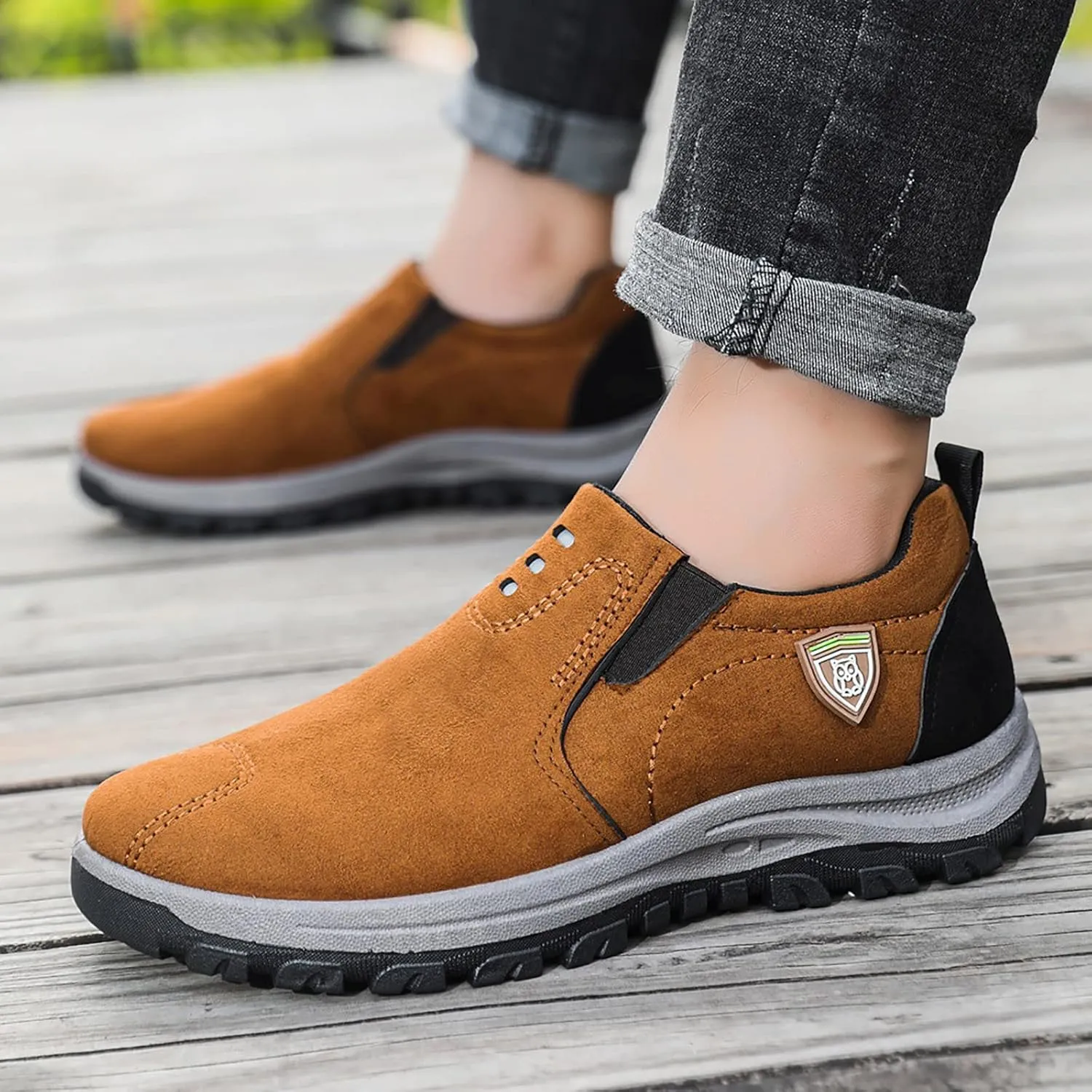 Men's Lightweight Non Slip Barefoot Shoes Supportive Running Athletic Sneaker Hook and Loop Orthopedic Sneakers