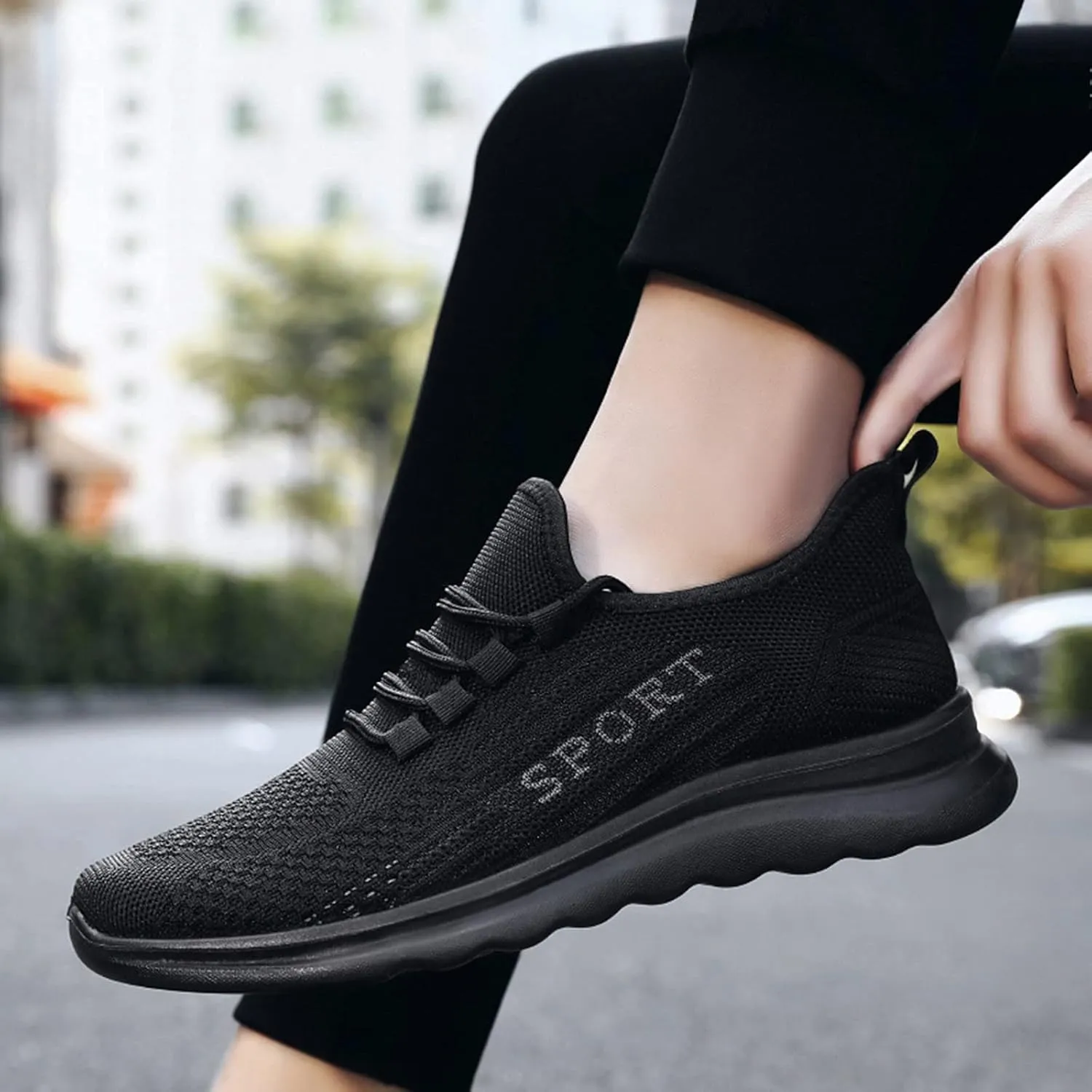 Mens Loafers & Slip-Ons Fashion Autumn Men Sports Flat Non Slip Lace Up Fly Woven Mesh Breathable Solid Color