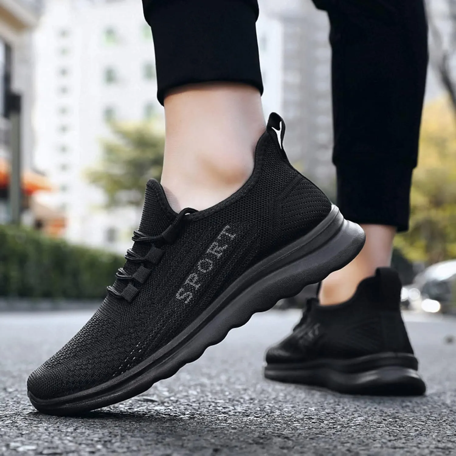 Mens Loafers & Slip-Ons Fashion Autumn Men Sports Flat Non Slip Lace Up Fly Woven Mesh Breathable Solid Color