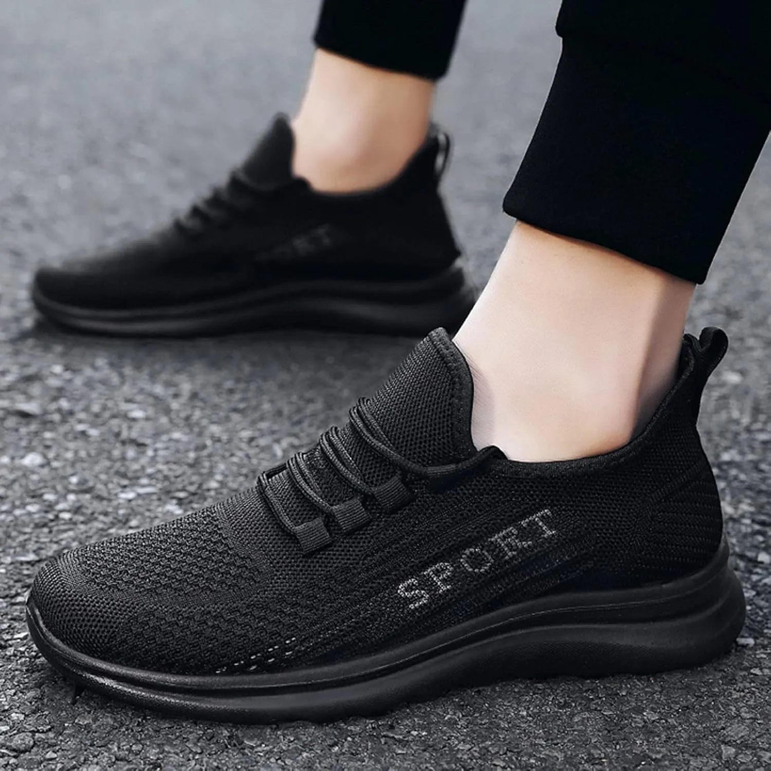 Mens Loafers & Slip-Ons Fashion Autumn Men Sports Flat Non Slip Lace Up Fly Woven Mesh Breathable Solid Color