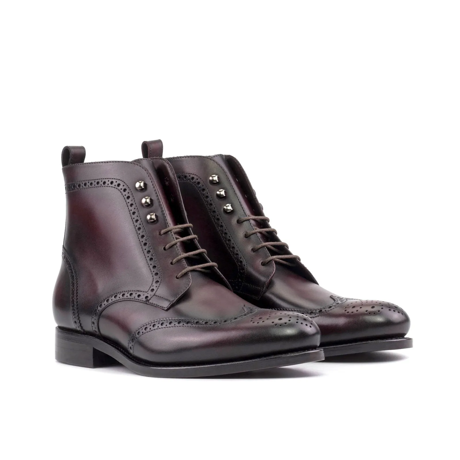 Men's Military Brogue Leather Boots Goodyear Welt Wide Plus Size Burgundy 5651