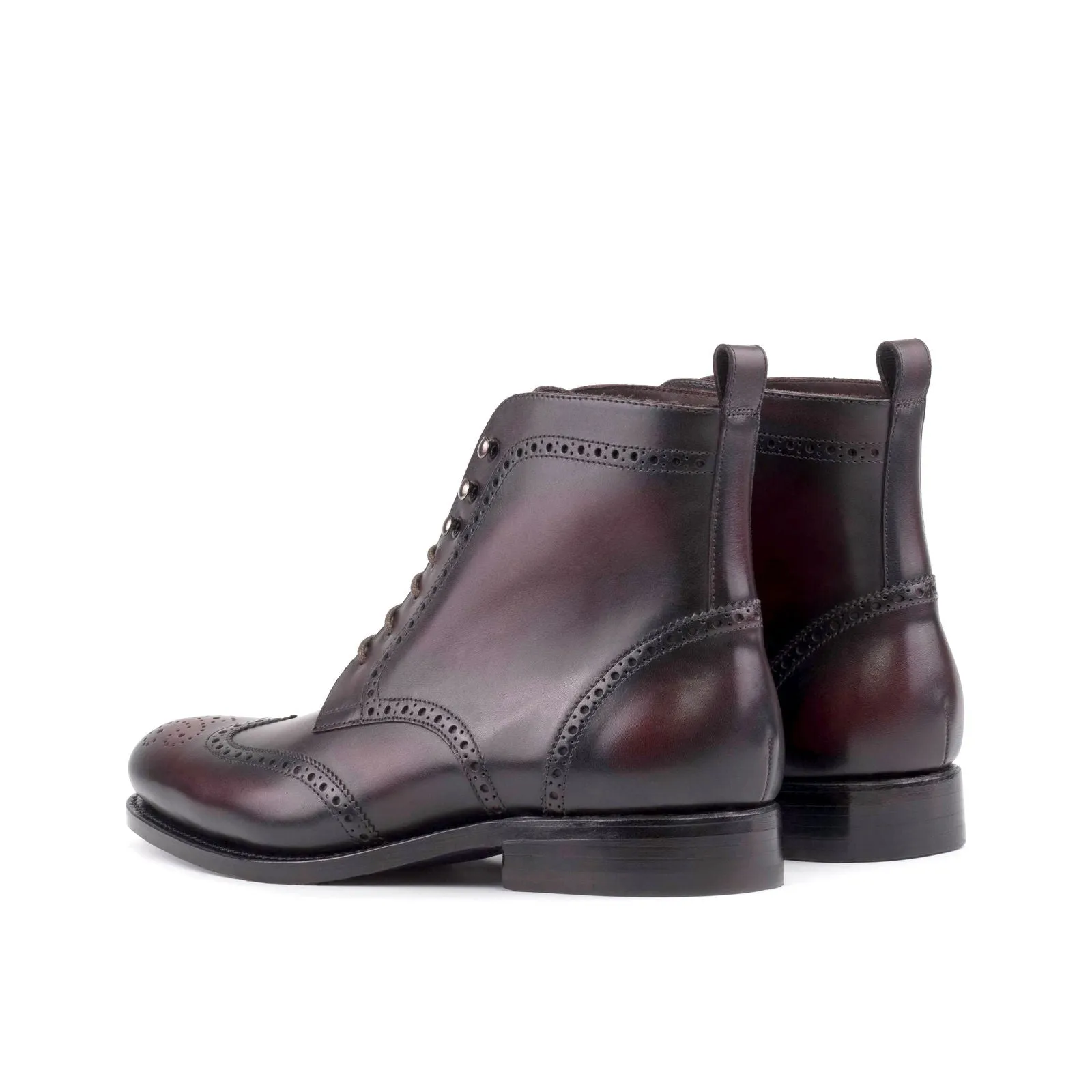 Men's Military Brogue Leather Boots Goodyear Welt Wide Plus Size Burgundy 5651