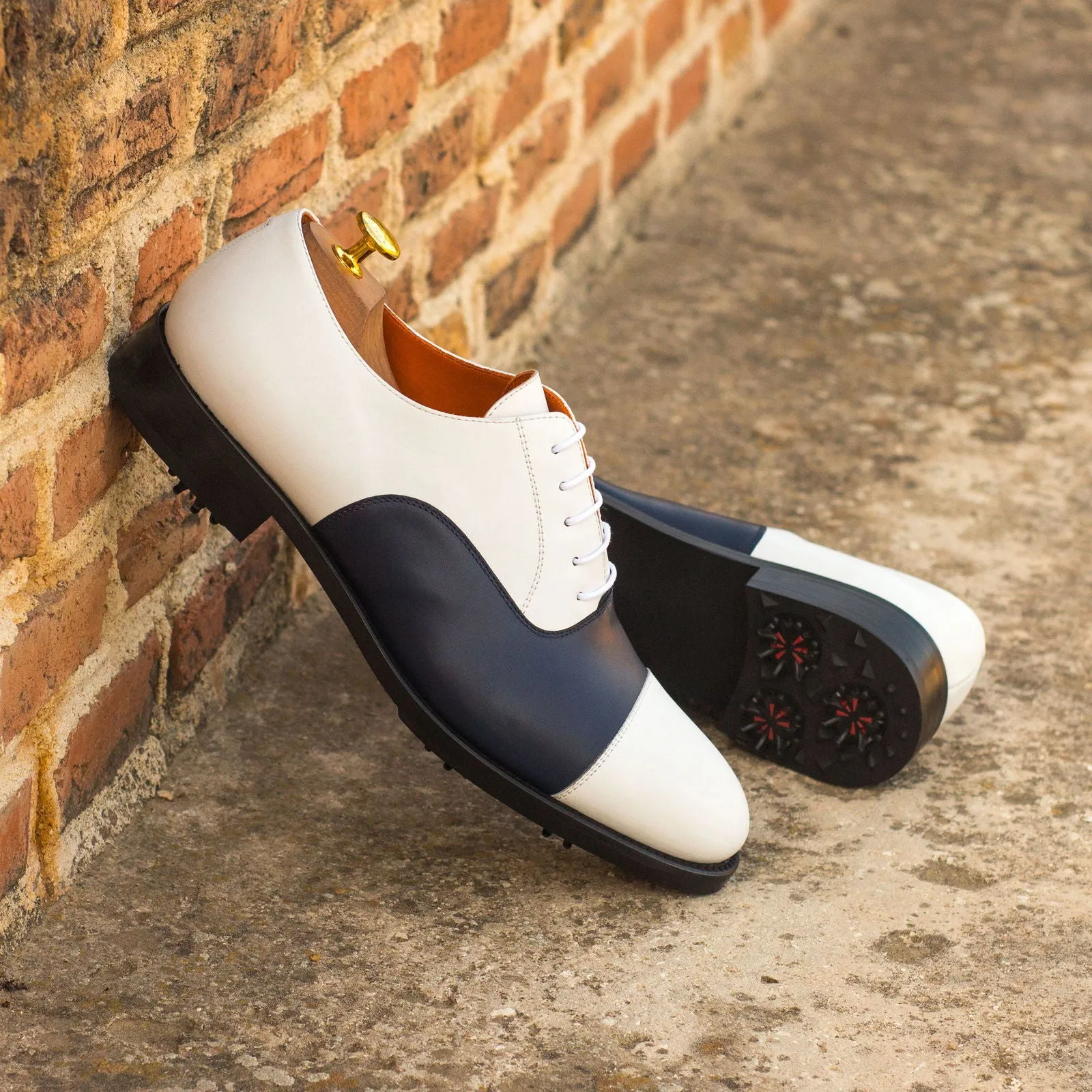 Men's Oxford Golf Leather Shoes Wide Plus Size Blue White 4326