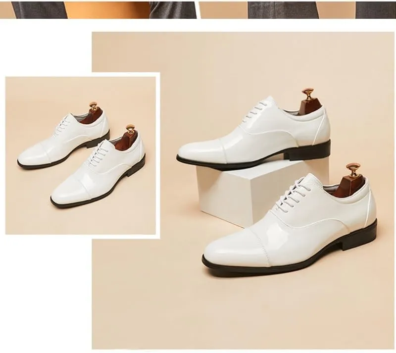 Men's Patent Leather Dress Shoes, Lace Up Platform Work Oxfords Round Toe Slip Resistant Low Top Lug Sole Brogues Dress Shoes Comfortable Business Formal Shoes