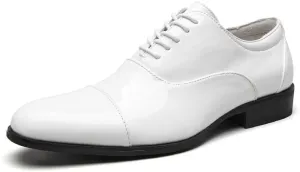 Men's Patent Leather Dress Shoes, Lace Up Platform Work Oxfords Round Toe Slip Resistant Low Top Lug Sole Brogues Dress Shoes Comfortable Business Formal Shoes