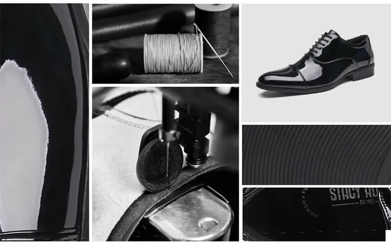 Men's Patent Leather Dress Shoes, Lace Up Platform Work Oxfords Round Toe Slip Resistant Low Top Lug Sole Brogues Dress Shoes Comfortable Business Formal Shoes