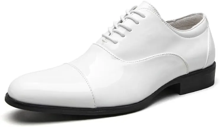 Men's Patent Leather Dress Shoes, Lace Up Platform Work Oxfords Round Toe Slip Resistant Low Top Lug Sole Brogues Dress Shoes Comfortable Business Formal Shoes