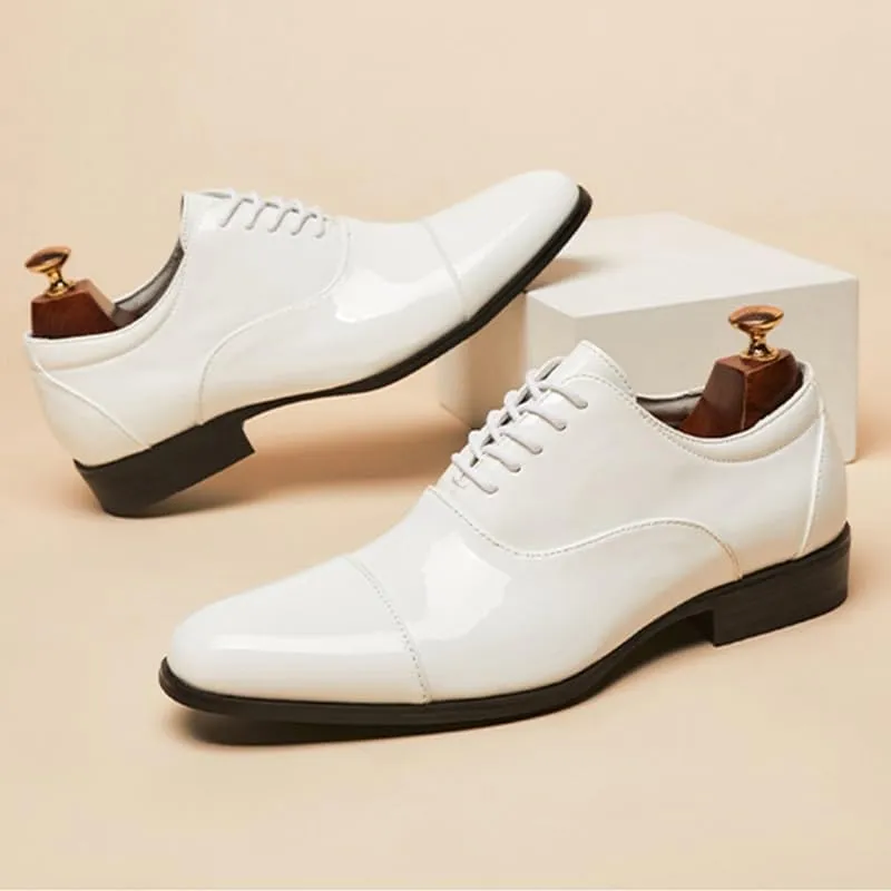 Men's Patent Leather Dress Shoes, Lace Up Platform Work Oxfords Round Toe Slip Resistant Low Top Lug Sole Brogues Dress Shoes Comfortable Business Formal Shoes