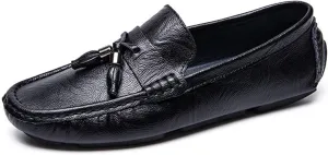 Men's Shoes Mens Loafers Shoe Tassel Genuine Leather Round Toe Stitching Details Flat Heel Slip Resistant Flexible Comfortable Anti-Slip Prom Slip-on
