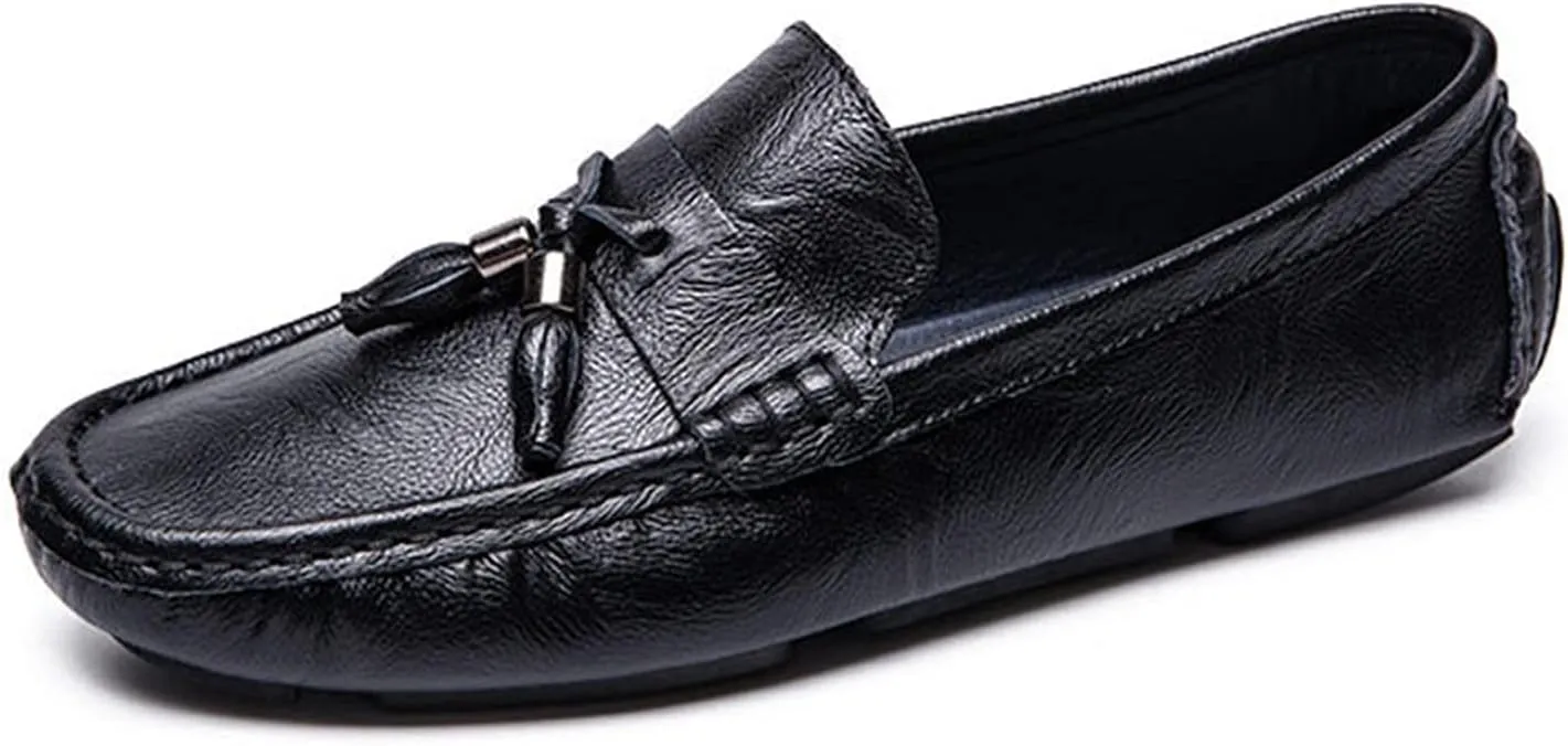 Men's Shoes Mens Loafers Shoe Tassel Genuine Leather Round Toe Stitching Details Flat Heel Slip Resistant Flexible Comfortable Anti-Slip Prom Slip-on