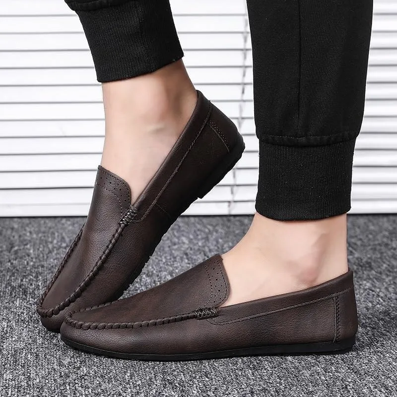Men's Vegan Leather Loafers ?C Round Toe Lightweight Flat Heel Slip-Ons, Flexible Comfortable Shoes for Party, Prom, and Casual Wear