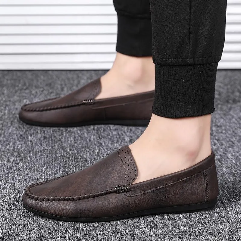 Men's Vegan Leather Loafers ?C Round Toe Lightweight Flat Heel Slip-Ons, Flexible Comfortable Shoes for Party, Prom, and Casual Wear