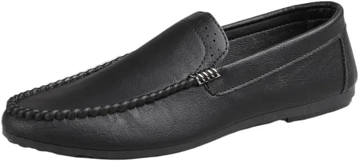 Men's Vegan Leather Loafers ?C Round Toe Lightweight Flat Heel Slip-Ons, Flexible Comfortable Shoes for Party, Prom, and Casual Wear