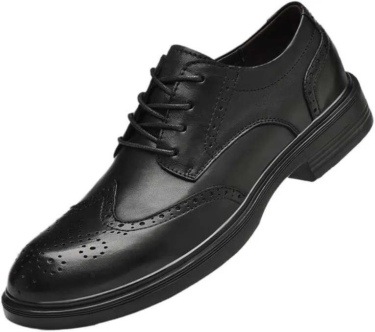 Mens Vintage Lace Up Oxfords Classic Leather Business Casual Slip Resistant Formal Shoes