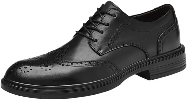 Mens Vintage Lace Up Oxfords Classic Leather Business Casual Slip Resistant Formal Shoes