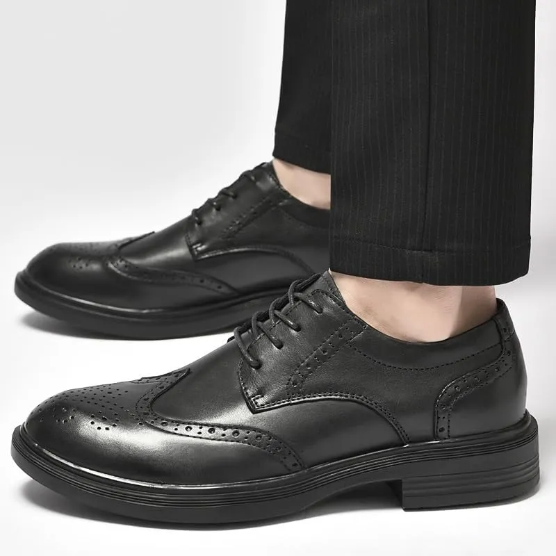 Mens Vintage Lace Up Oxfords Classic Leather Business Casual Slip Resistant Formal Shoes