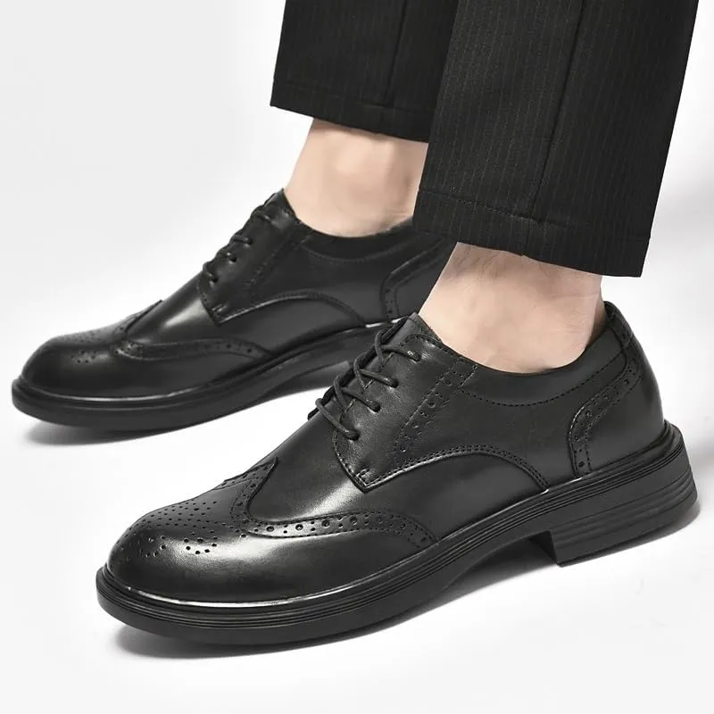 Mens Vintage Lace Up Oxfords Classic Leather Business Casual Slip Resistant Formal Shoes