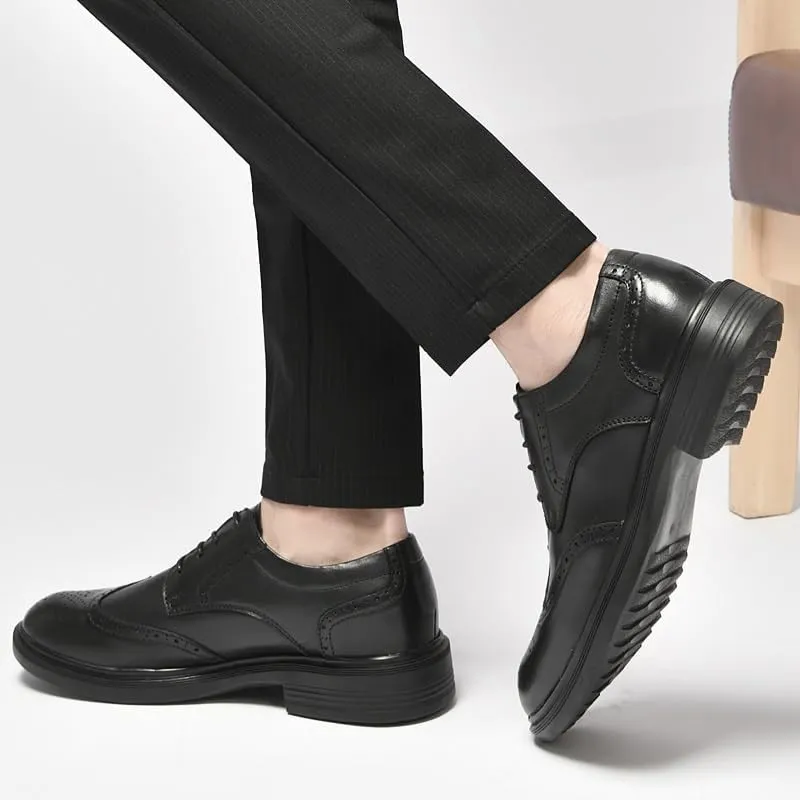 Mens Vintage Lace Up Oxfords Classic Leather Business Casual Slip Resistant Formal Shoes