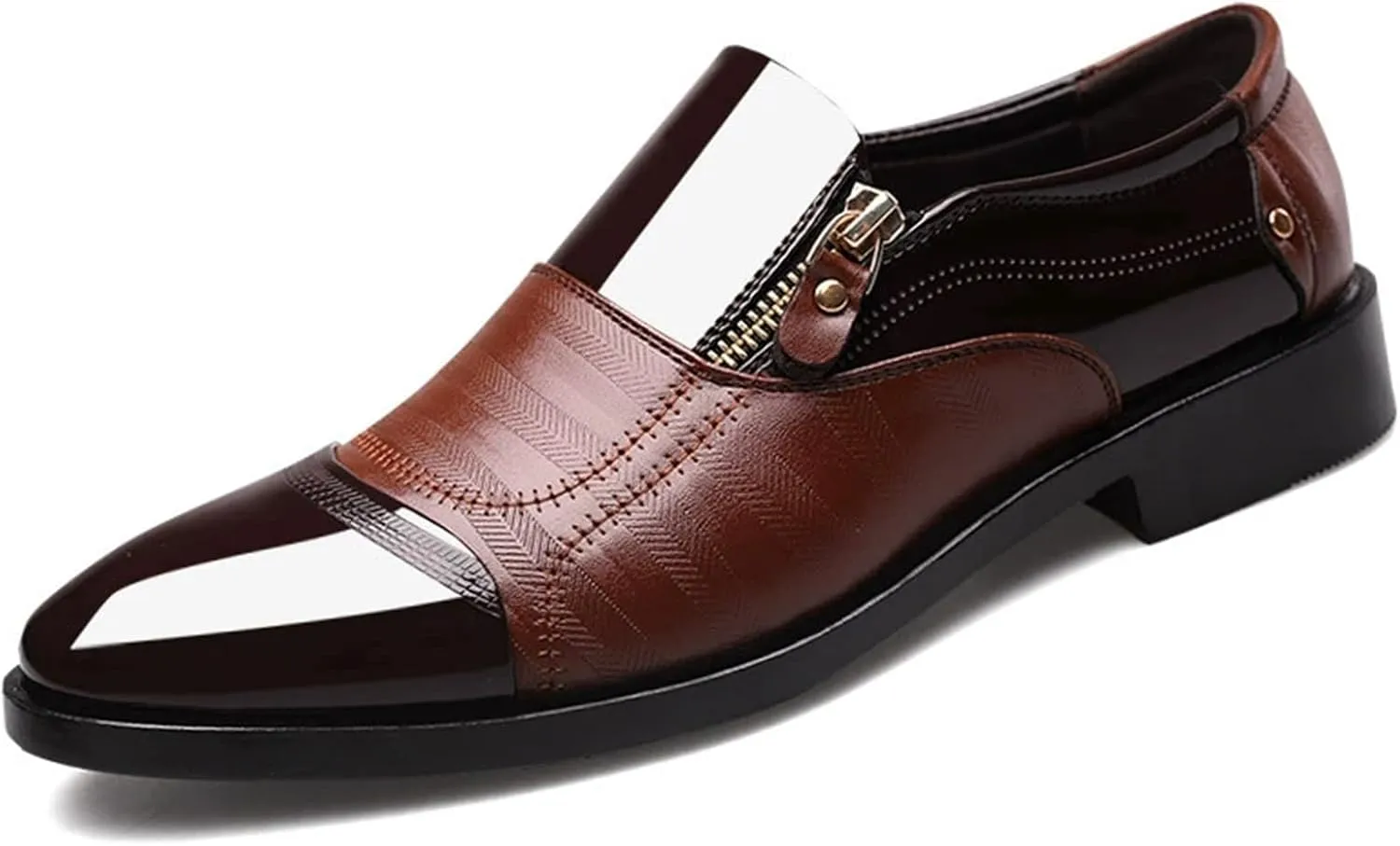 Men's Zipper Dress Shoes Patent Leather Loafers Classic Moccasins Oxford Formal Business Tuxedo Shoes