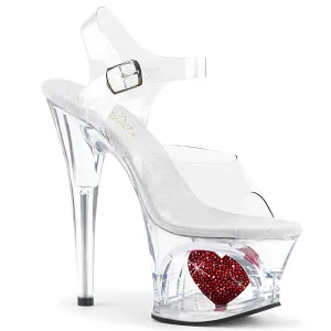 MOON-708HRS 7 Inch Heel Clear and Red  Stripper Platforms High Heels