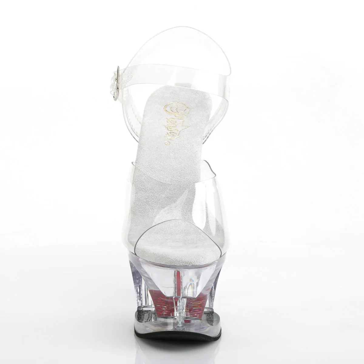 MOON-708HRS 7 Inch Heel Clear and Red  Stripper Platforms High Heels