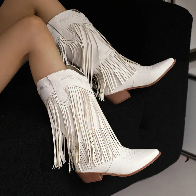 Moonflower Tassels Cowboy Boots