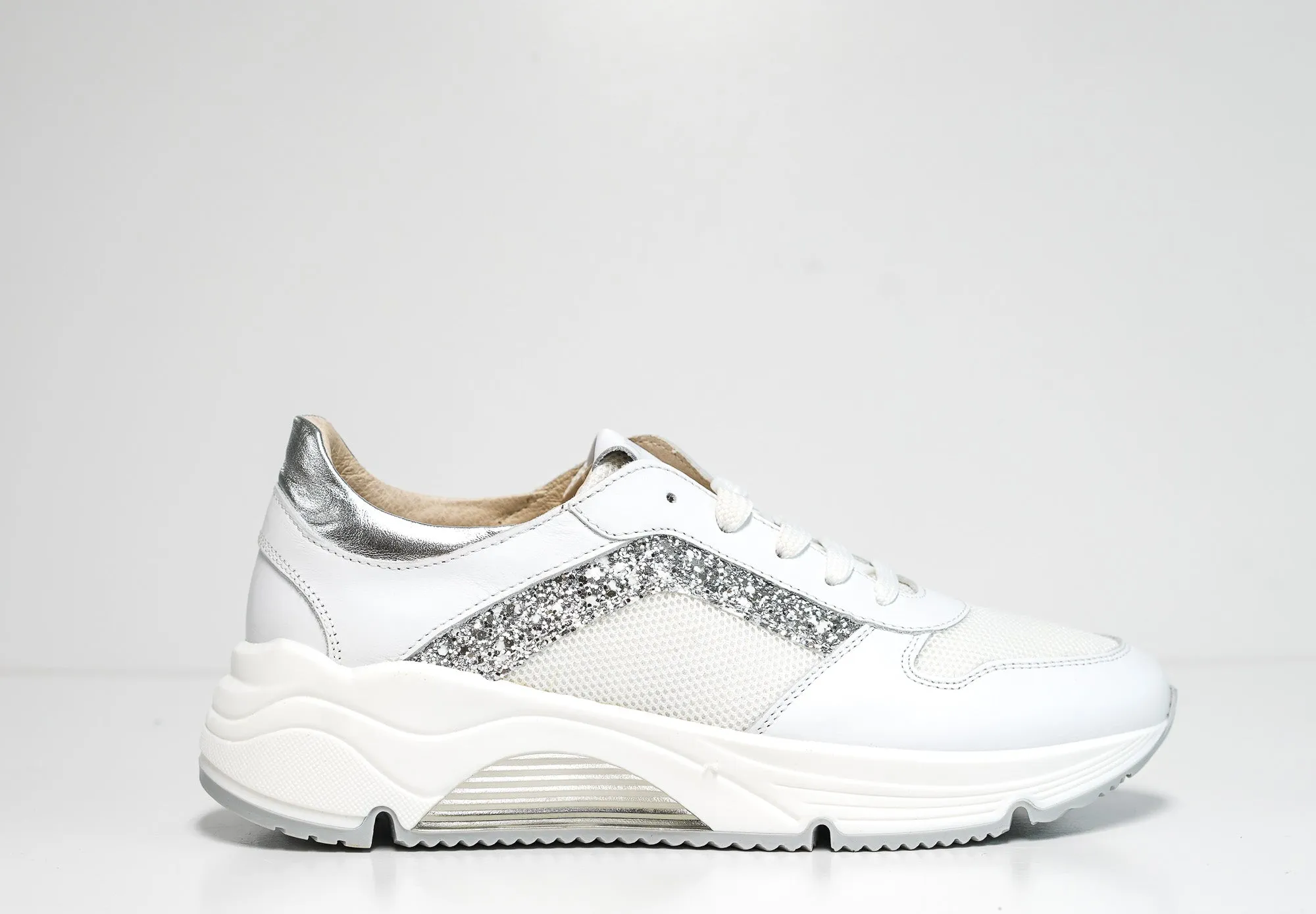 Morelli Women's White Glitter Sneaker 50780   40% OFF