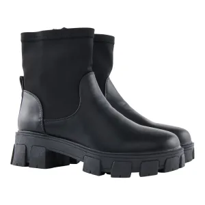 mySTYLE Women's Mix Media Combat Boots, Black