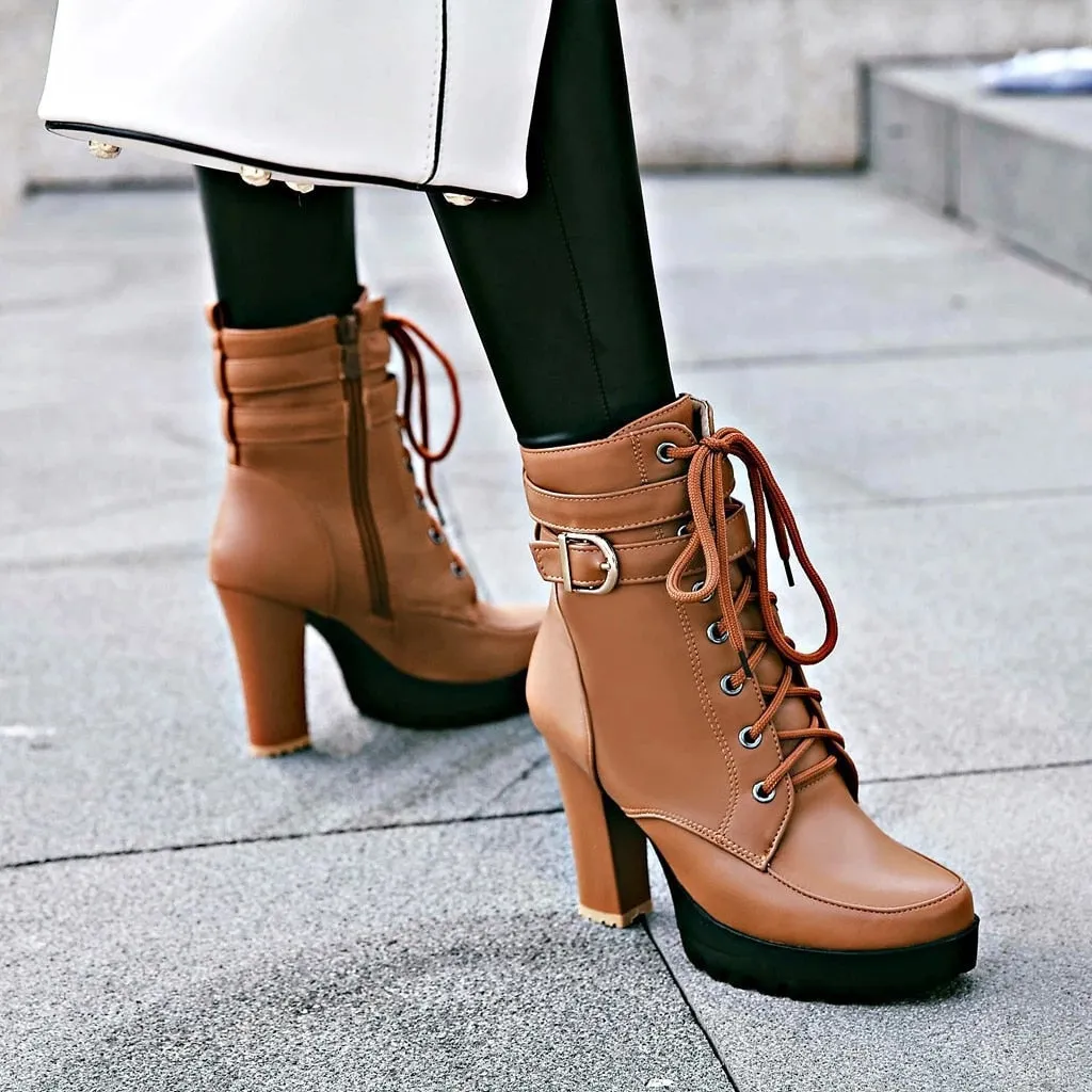New Women's High Heels White Boots – 10cm Thick Heel, Round Toe Zipper Mom Boots, Classic Elegant Female Shoes