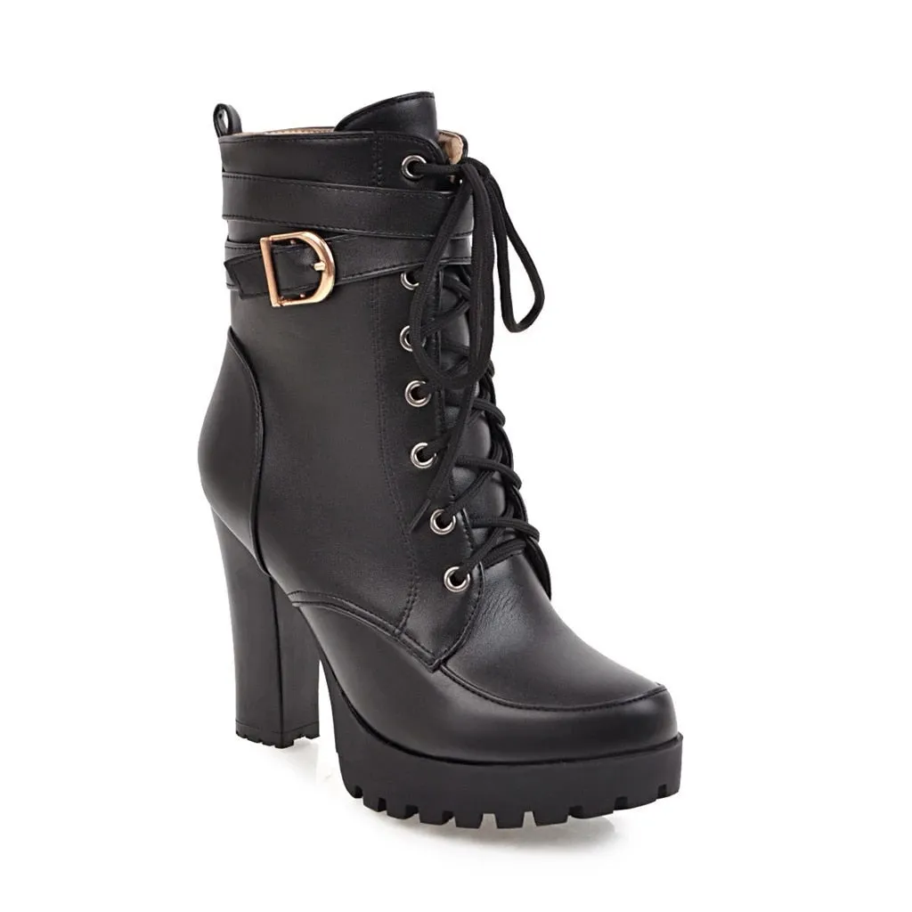 New Women's High Heels White Boots – 10cm Thick Heel, Round Toe Zipper Mom Boots, Classic Elegant Female Shoes
