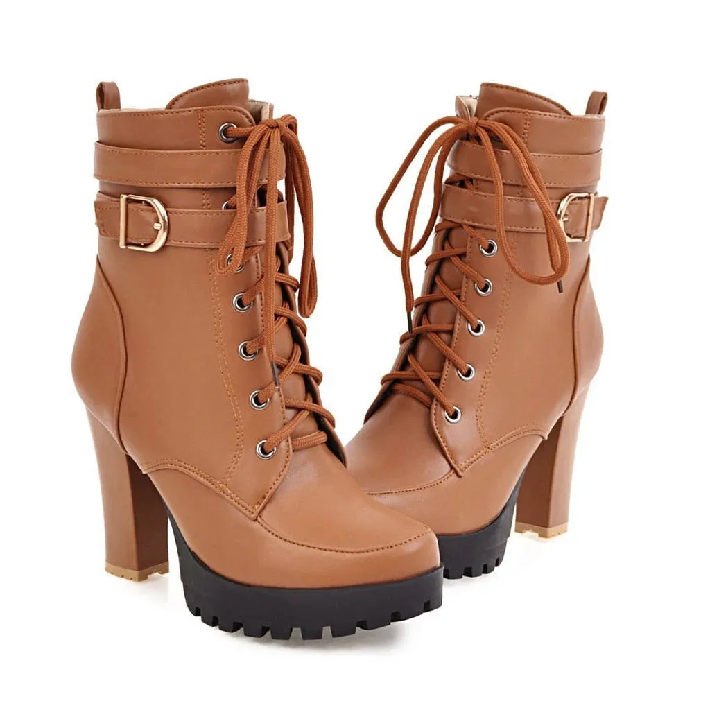 New Women's High Heels White Boots – 10cm Thick Heel, Round Toe Zipper Mom Boots, Classic Elegant Female Shoes