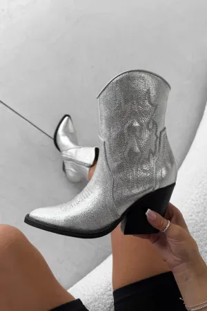 NIA Western Cowboy Boots - Silver